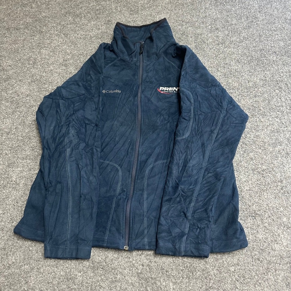 Columbia Fleece Jacket Womens Size 1X Navy Blue Full Zip Corporate Logo Soft